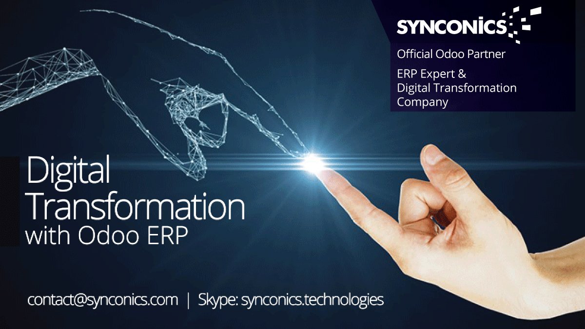 Digital Transformation with #Odoo ERP
bit.ly/2KQaOg0 
<a href="/Synconics/">Synconics Technologies</a> helps you in ERP #implementation &amp; #ERP related services: #configuration, #customization, #data #migration, #integrations, #training &amp; #support #Service
contact@synconics.com
#Business #businessintelligence