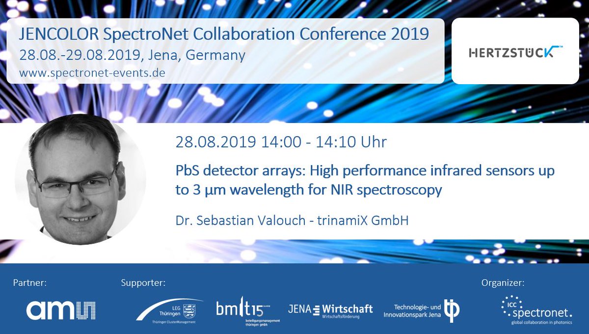 trinamiXsensing's tweet photo. Interested in #NIRspectroscopy and curious to learn more about #hertzstueck PbS detecor arrays? Meet Sebastian @ #JENCOLOR #SpectroNet Collaboration Conference from 📅Aug 28-29 in 📍Jena, Germany. For more information visit: https://t.co/V2XJl9B0sN #meettrinamiX @spectronetnews https://t.co/pjQQ113LFd