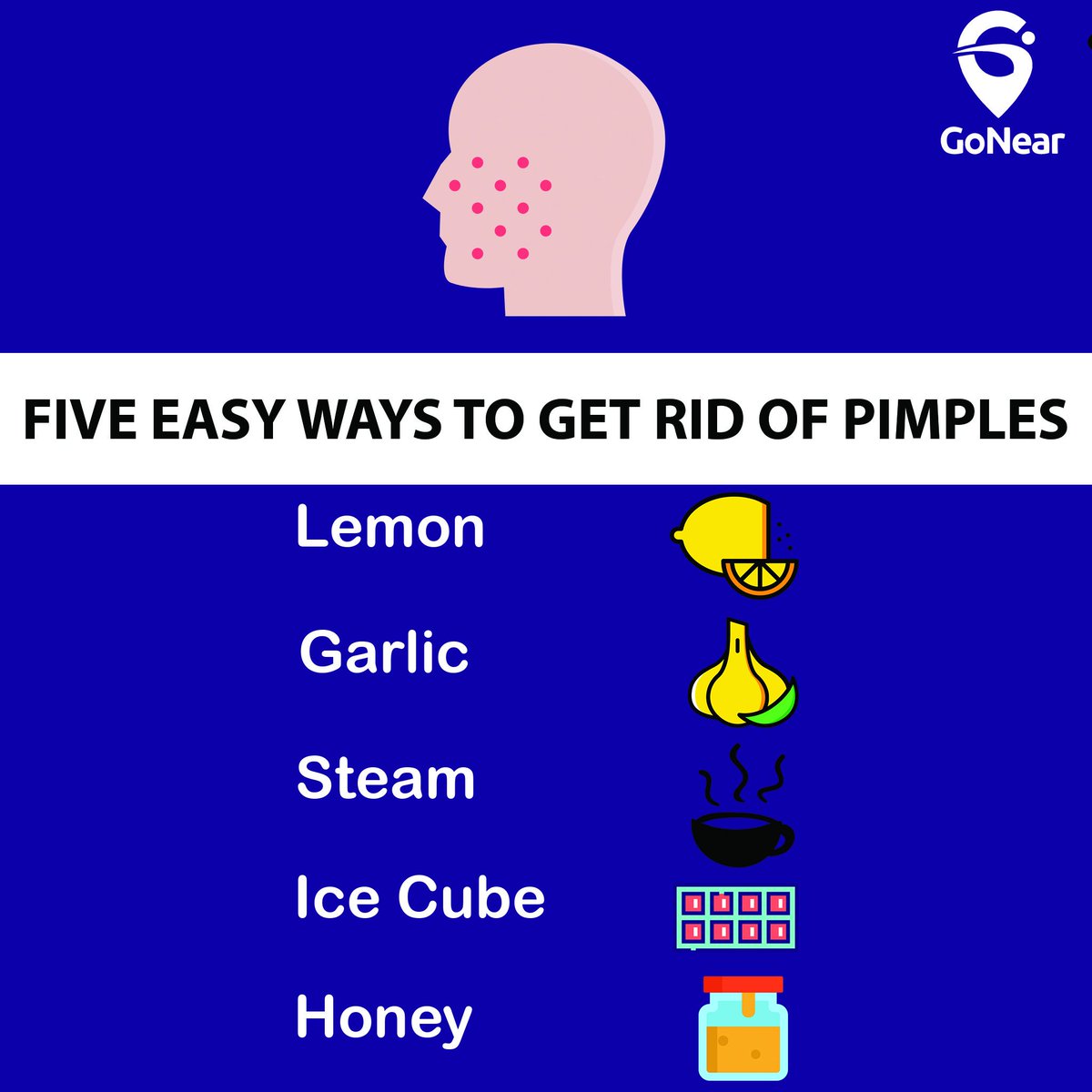 gonearapp's tweet photo. Here's some 5 easy ways to get rid of pimples 😊 
#didyouknow #pimples #healthtips #dailytips #health #face #TuesdayMotivation #tips #healthcare #healthapp #doctorsapp #doctor #india #gonear #twittertips #gonearapp #benefits #healthiswealth #pimplestips https://t.co/FLanzWABak