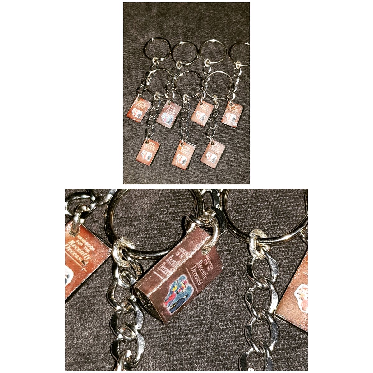 shell18121979's tweet photo. New batch of keyrings... miniature handbook for the recently deceased 
"I've been reading that book and there's a word for people in our situation: ghosts." — Adam
#beetlejuice #death #dead #lydiadeetz  #keyrings #forsale #bagcharm #handbookfortherecentlydeceased #etsyshop https://t.co/kD4pChEX89
