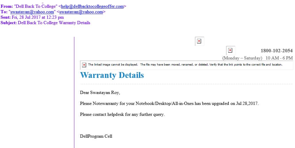 swastayan's tweet photo. @Dell Attached is the bill and the extended warranty email from Dell https://t.co/2kasSmbHyU