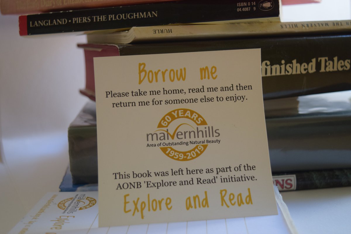 MHAONB's tweet photo. Our new initiative #exploreandread has begun. Look out for second hand books dotted around the AONB that relate to the area. Borrow them, enjoy them and return them for someone else. #AONB #60thAnniversary #MalvernHills https://t.co/ZdwlvgaeSi