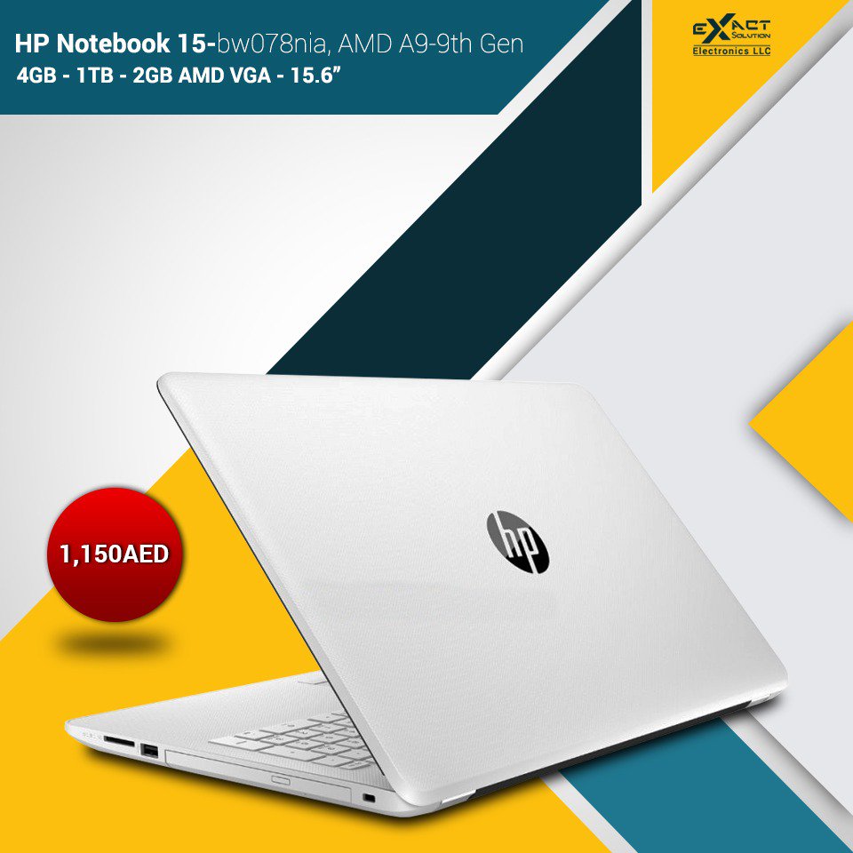exact_llc's tweet photo. #HP #Notebook 15-bw078nia, #AMD A9-9th Gen, 4GB, 1TB, 2GB AMD VGA, DVD, 15.6”HD
https://t.co/EnUVv0woix https://t.co/AceY9ag0W7