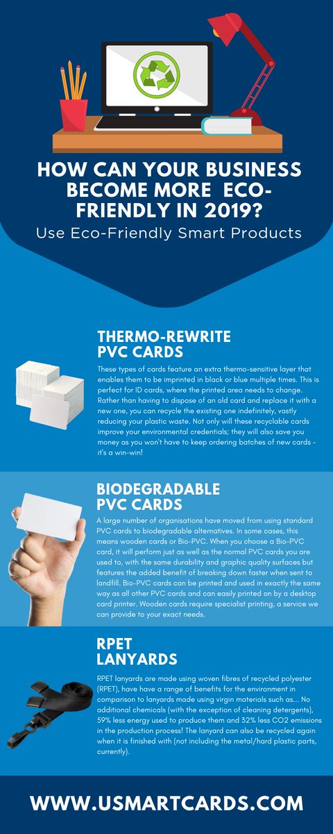 Go Green in 2019! Check out our eco products below and their features! #Infographic #GoGreen #EcoProducts #WoodenCards #SmartCards #MondayMotivation