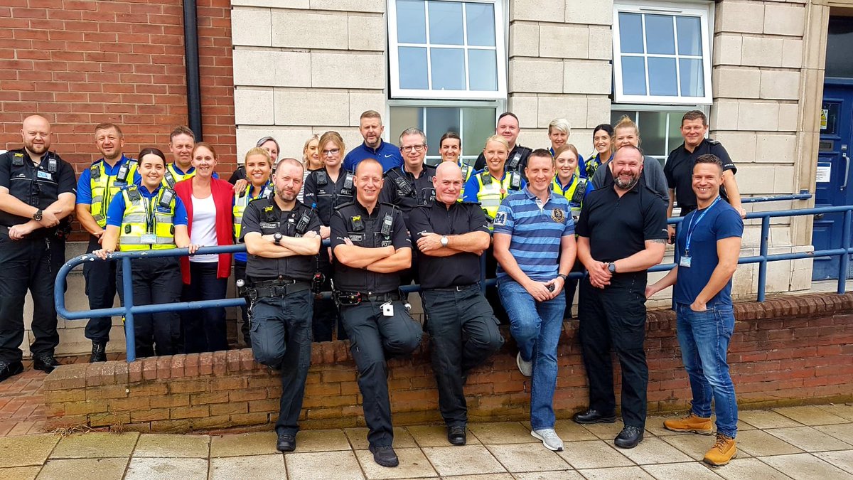 Policingstoke's tweet photo. Burslem Neighbourhood Shift 1 noon shift today, its a big week for the shift.
PC Emma Kempson leaves Staffordshire Police today for a new start in Wales.
Sgt Drinkwater will be out and about with his shift for his last day in uniform. #dedicationuntiltheend #kempo #drinkers https://t.co/Z67Qa4cEKS