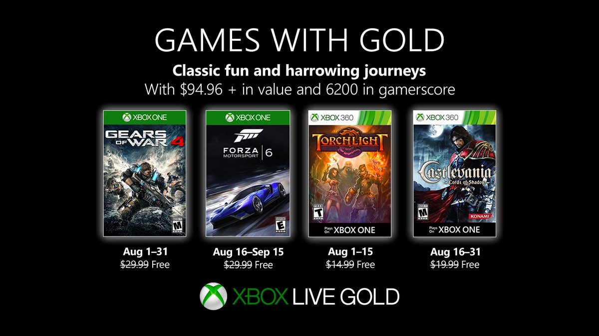 Xbox Live Games with Gold August 2019