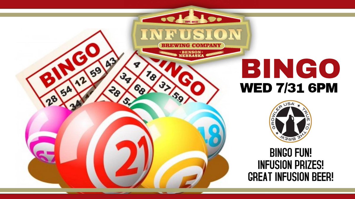 Infusion BINGO! Tomorrow! 6:00PM! Bring your friends! (Kinda rhymes, LOL.) 👍