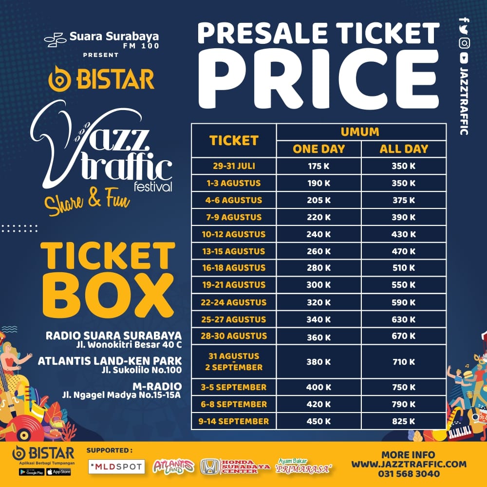 Jazz Traffic 2019

w/ <a href="/raisa6690/">Raisa Andriana</a> <a href="/DE19WA/">Dewa19</a> <a href="/indralesmana/">Indra Lesmana</a> <a href="/pamunqkas/">-</a> <a href="/endahNrhesa/">Endah N Rhesa | endahnrhesa.tez</a> <a href="/sisitipsi/">SISITIPSI</a> etc.

14 &amp; 15 September 2019 at Atlantis Land Surabaya 

More Info : <a href="/Jazztraffic/">jazztrafficfestival</a>