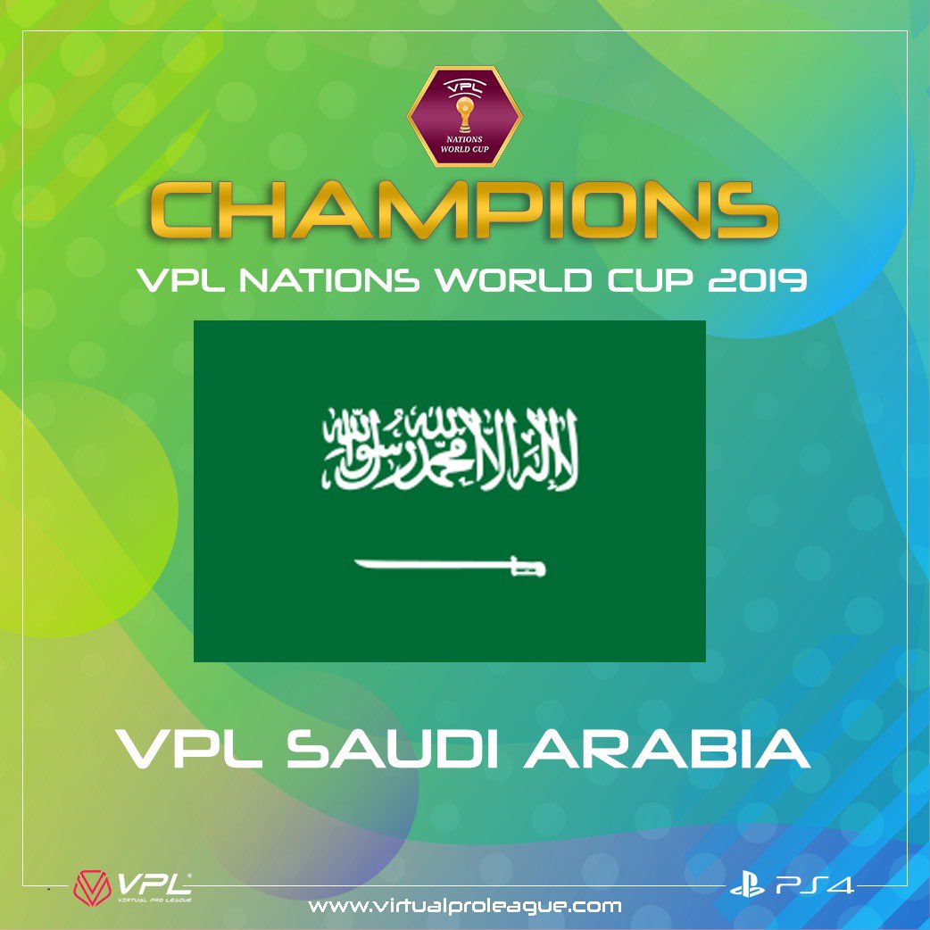 |PS4| Congratulations to <a href="/VPLSaudiArabia/">VPL Saudi arabia</a> , champions of the world 2019 on PlayStation 4 platform!

VPL Saudi Arabia wins 1-1 and 6-1 (7-2) against <a href="/KUW_Pro/">KUWAIT National Team</a> .

<a href="/KUW_Pro/">KUWAIT National Team</a> is the second nation in the world ranking PS4 VPL 

See you next year with the world cup 2020
#vplglobal