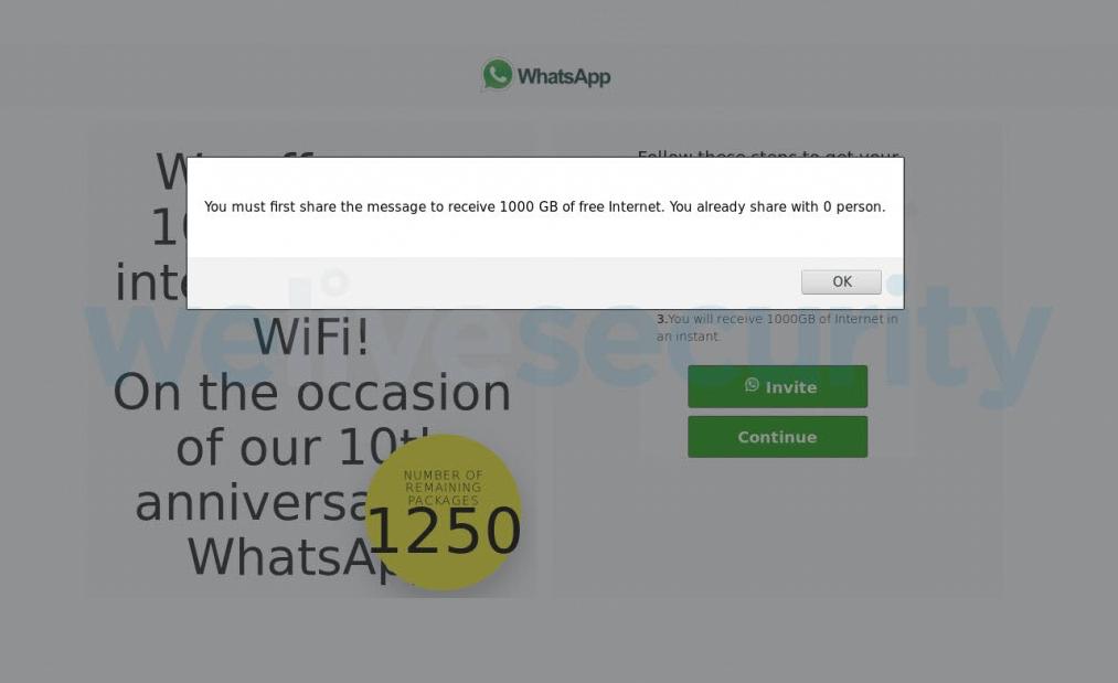 #DigiCrime: #ESET-Forscher haben eine #WhatsApp-Nachricht entdeckt, die 1000 GB kostenloses Datenvolumen verschenkt. Aber hinter diesem "Präsent" verbirgt sich eine #Klickbetrug-Falle. Wir geben Euch #Tipps, worauf Ihr achten solltet: welivesecurity.com/deutsch/2019/0…