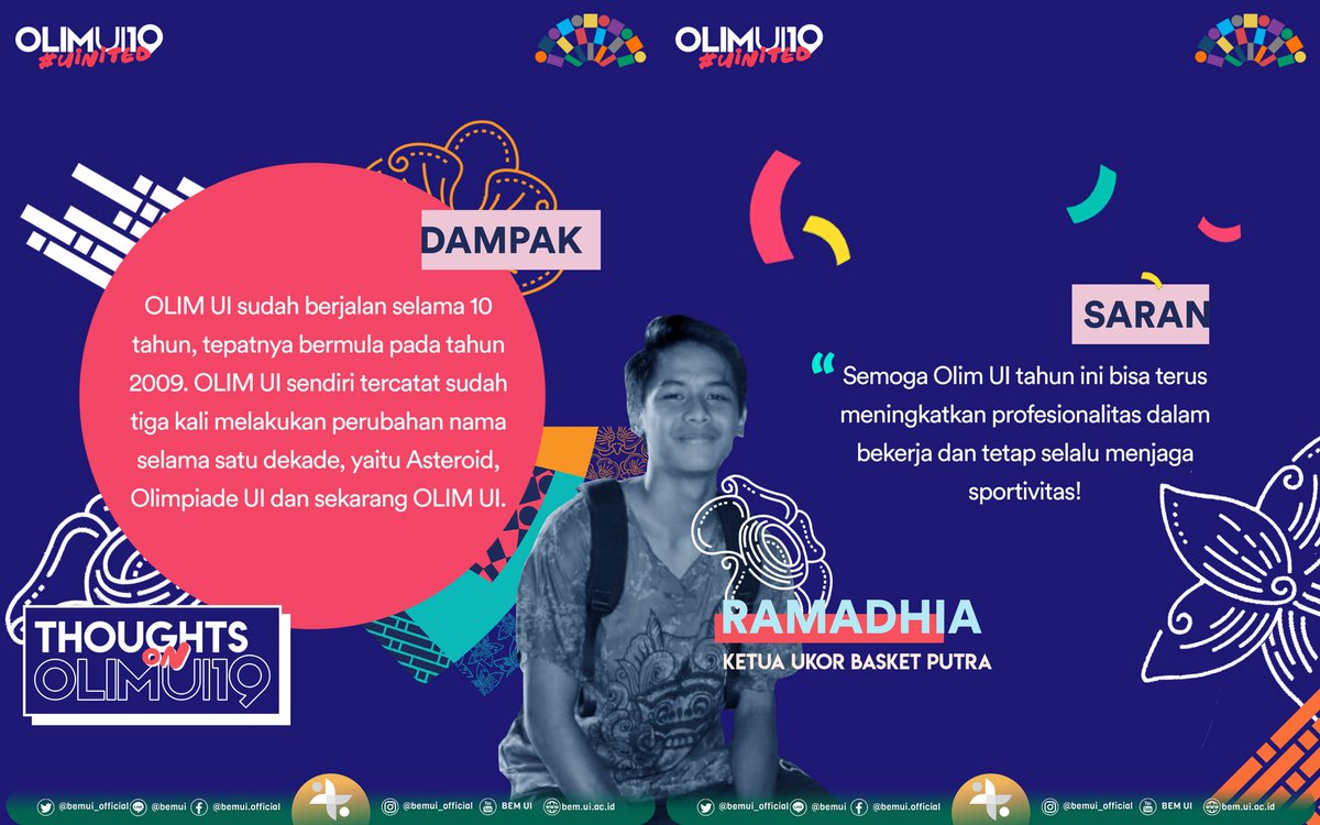 [90 HARI MENUJU OLIM UI 2019]

Halo, UI! 

90 hari lagi menuju kompetisi olahraga  yang ditunggu oleh mahasiswa UI dari berbagai fakultas. Sudahkan kalian mempersiapkan diri? Kami tunggu kontribusi kalian untuk mencetak sejarah di OLIM UI 2019!

#OlimUI2019