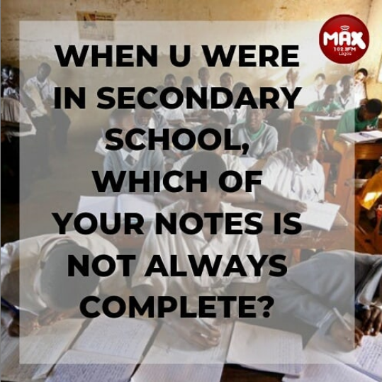 Max1023FM's tweet photo. Let's see how lazy you were during your secondary school days.
#Maxquestion #Entertainment #tuesdaythoughts #TuesdayMotivation https://t.co/P1xSPEkCuv
