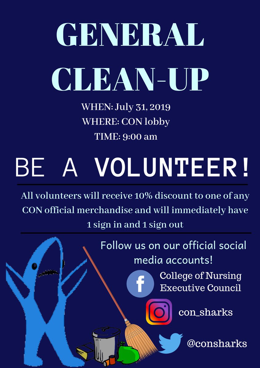 Good evening sharks! There will be a General Clean-up tomorrow. Refer to the picture posted for more details #BeAVolunteer 🦈