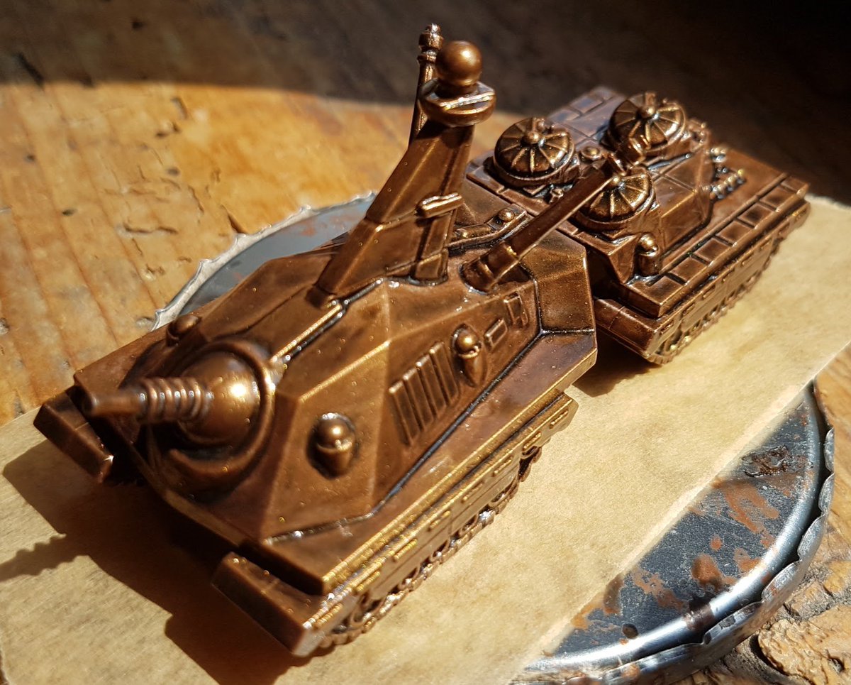 sgbeal's tweet photo. Hey, @SJGames - your bronze Mark IV #Ogre #mini is now done. With a couple layers of gloss varnish, it's looking pretty snazzy (i don't mind saying). Possibly my best paint job to date. My repeated eternal thanks to @TwoBatsGaming for the wash formula which made this possible. https://t.co/fwdESufwDM