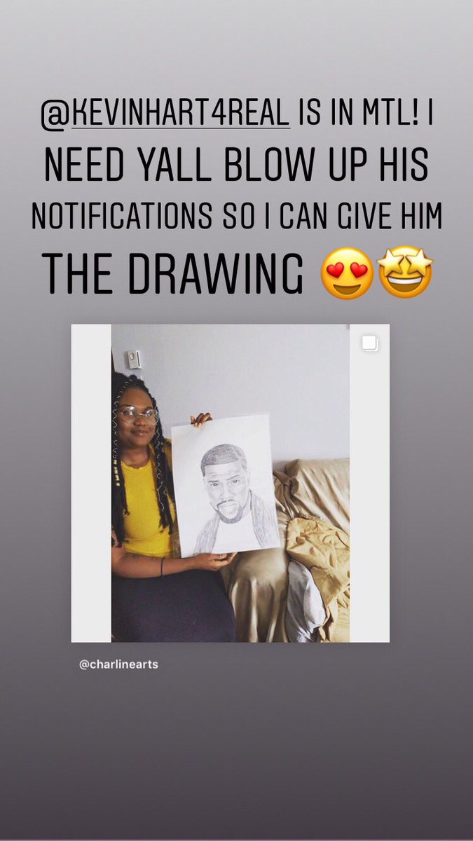 ArtsCharline's tweet photo. @KevinHart4real est à Montréal ! J’ai besoin de votre aide pour attirer son attention afin de lui donner mon dessin !! Help a sista out 😭❤️🙏🏾 #blowUpHisNotifications #FanArt #KevinHart #HelpAsista ✊🏾✍🏾 🎨 https://t.co/TtRrAdCaB5