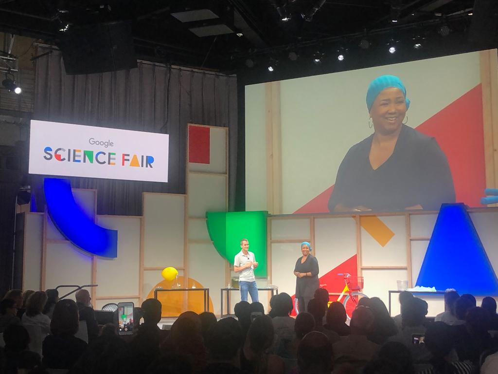 maejemison's tweet image. Science, exploration, creativity! Great talking with @JeffDean, Head of Google AI at this year’s Google Science Fair #GoogleScienceFair @GoogleAI