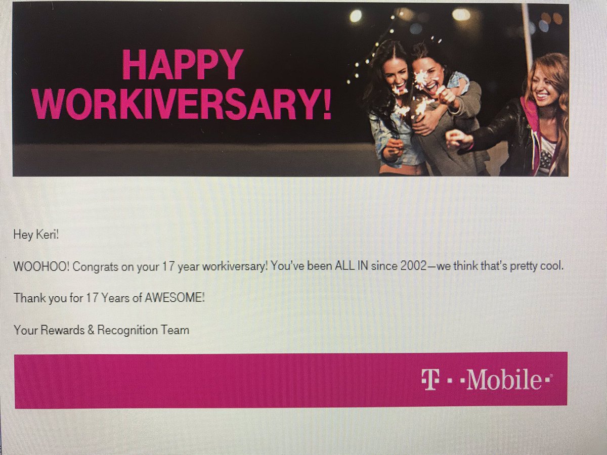 Time flies when you ❤️ your company! So grateful to work w/ amazing, smart, fun people everyday. And yes, I started here when I was 12😊! @TMobile @TMobileBusiness @KatzMike @DanThygesen2 @jasongrutzius @thayesnet @rufs4fun @jonathankblood @tom_hill16 @SuperT27 @Eric_Lavin