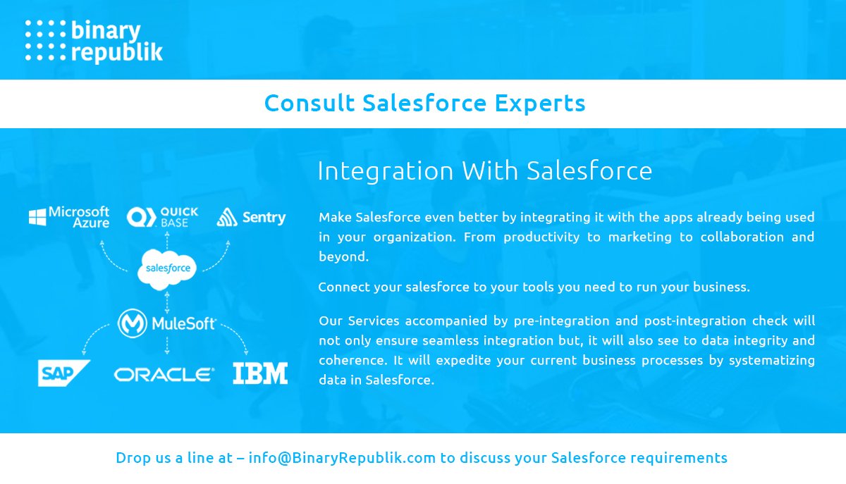 TanviK100's tweet image. Experience the force of #Salesforce as never before...
Here is Binary Republik your Offshore Salesforce Consulting Partner

For more info:- salesforce.binaryrepublik.com

#salesforcelighting #salescloud #servicecloud #communitycloud #marketingcloud #pardot #mulesoft #einsteinanalytics