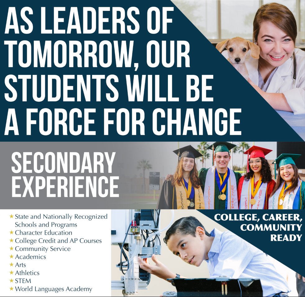 Learn more about the HCISD Secondary Experience (Grades 6-12). Award winning academic, art, and athletic programs are available to all students! To learn more, visit: hcisd.org/secondary #HCISDstories #ExperienceHCISD