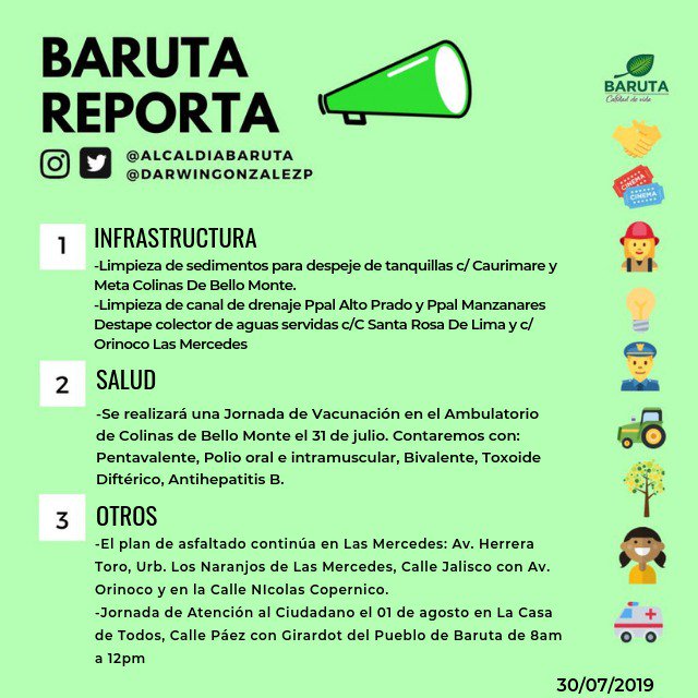 BarutaReporta's tweet photo. Hoy #30jul #BarutaReporta cada una de las actividades que nuestro equipo realiza para mantener tu #CalidadDeVida https://t.co/XPYWyaQm41
