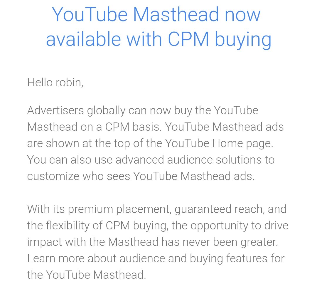 robinprinsen's tweet photo. Interesting to see if and how YouTube's homepage will be impacted with more and diverse ads
#youtube #advertising #ads #masthead #marketing #digitalmarketing https://t.co/vjwUmy8YU9