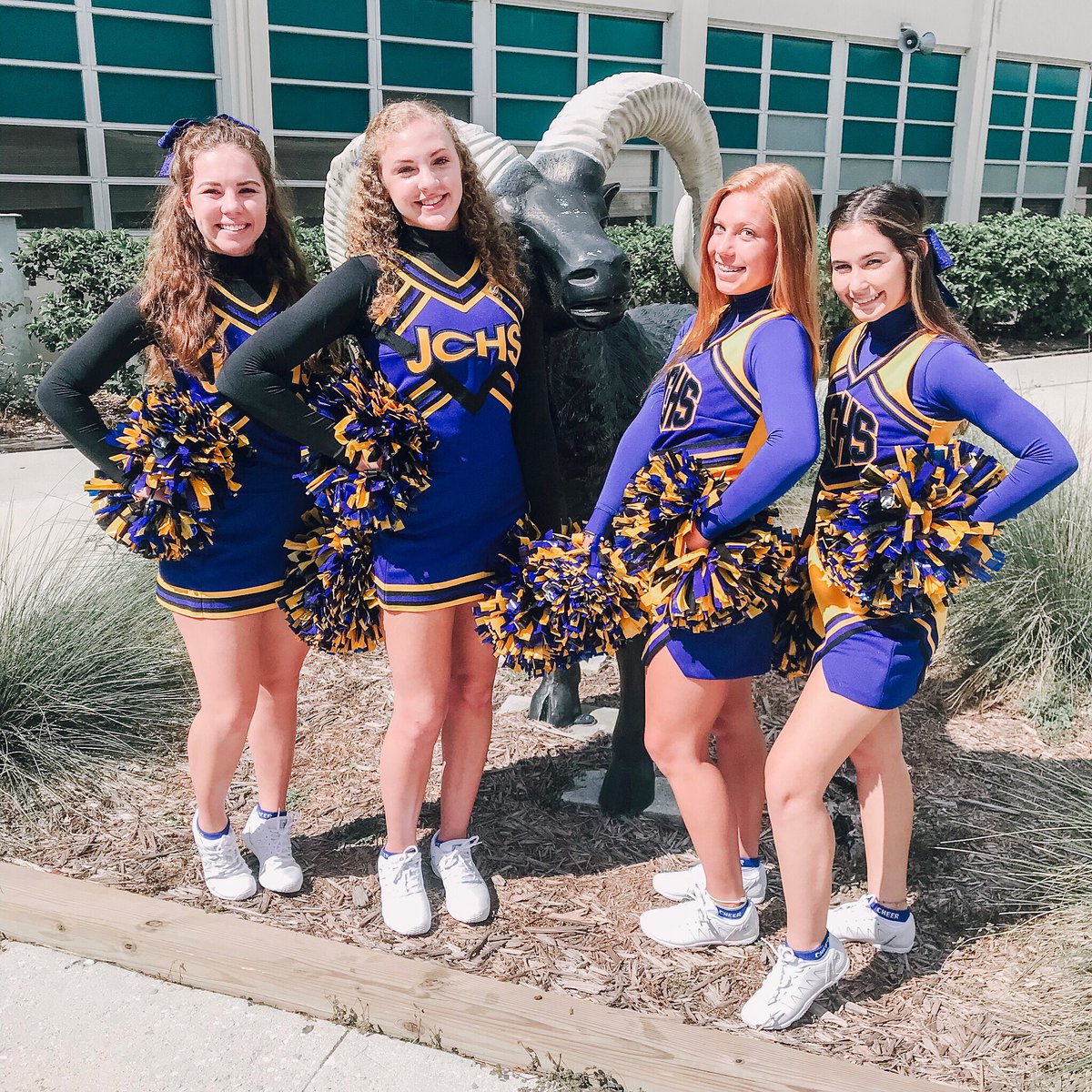 JohnCarrollHS's tweet photo. introducing the new Varsity (left) + JV (right) cheer uniforms 📣 | #jchsramfam #jchscheer #jchsathletics #cheer @JCGoldenRams https://t.co/XPiLpyYtZP