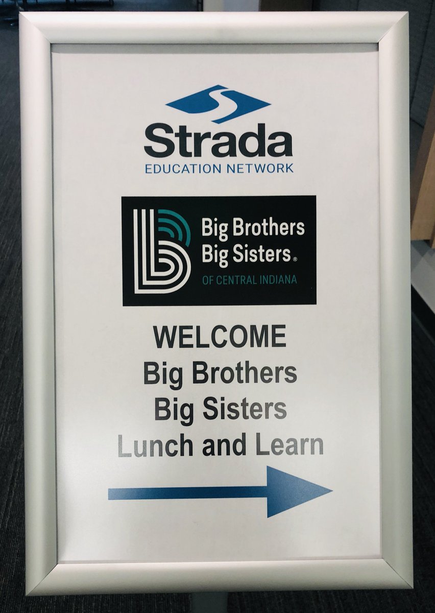 stradaeducation's tweet photo. Strada was honored to host friends from @BigBroBigSisIND for a staff learning event about their work in the community as #mentors, as well as sharing the news (and recipient) of the “Strada Big Potential” scholarship for one lucky Little in the program. #BeBIGForKids #mentoring https://t.co/CGVMbM41xc