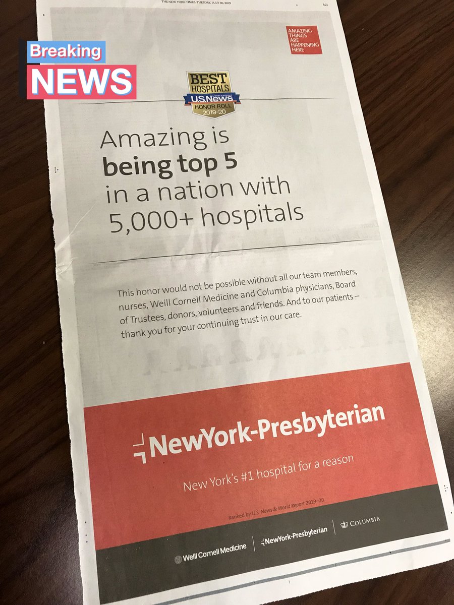 Extra! Extra! Read All About It!
<a href="/nyphospital/">NewYork-Presbyterian</a> is #5 in the nation and for 19 years running #1 in the region!!
#whereamazingworks #ProudToBeNYP #amazingthingsarehappeninghere @NYPQueens
