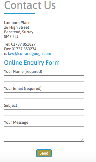 CuffandGoughLLP's tweet photo. Do you have a specific enquiry for a member of our team? Try this #secureform or call our offices. https://t.co/Hm8CbiyTlv https://t.co/PJHCE5mdSf