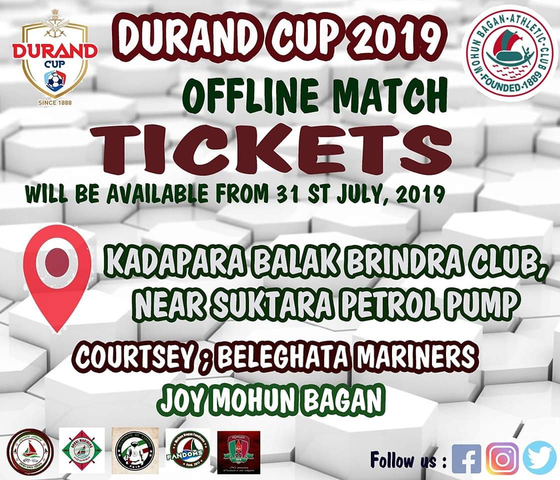 BM_JoyMB's tweet photo. #Durand_cup_2019
📍Kadapara Balak Brinda Club
Near suktara cinema hall
Address: 71 narkeldanga main road kolkata 54
🕛 Time : 11.00 AM To 7.00 PM
Contact person: 7596997225 (Surojit Roy)
#DurandCap #OfflineTickets #FirstMatch #MBvsMDSC #JoyMohunBagan 💚🇮🇳♥️ https://t.co/zwdzhbuE6Z