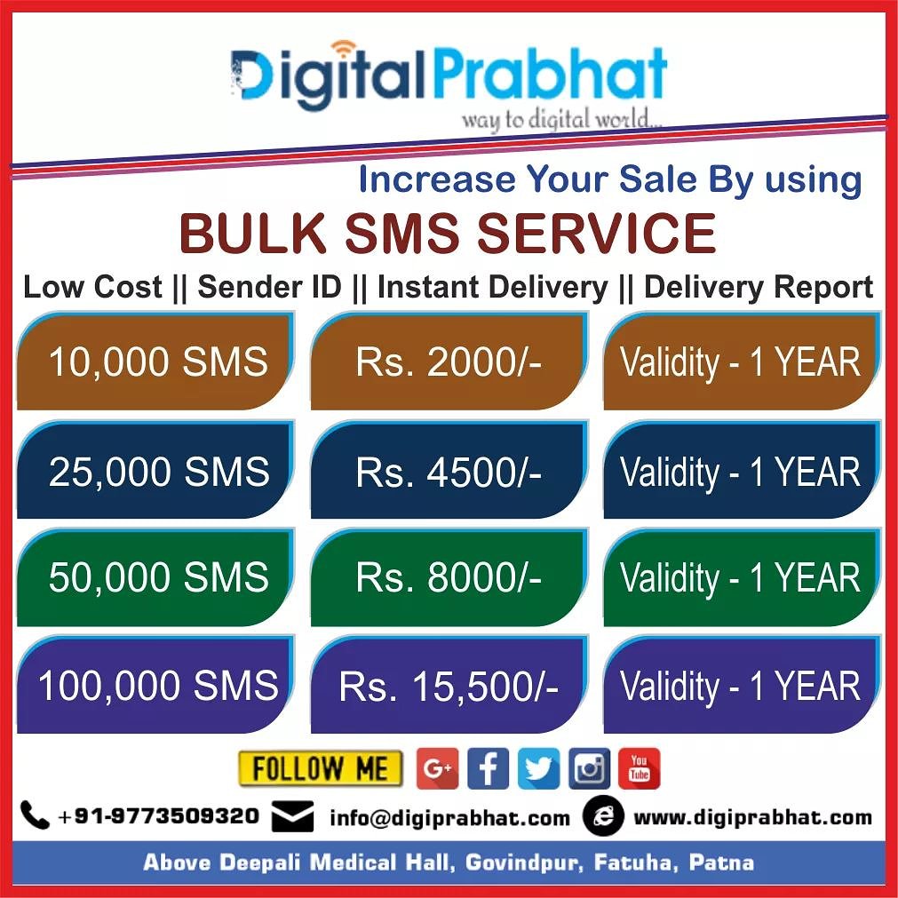 digitalprabhat0's tweet photo. If you are looking for Bulk SMS service provider in Patna. We Provide Bulk SMS Service in Bihar to help Businesses interact with target clients while using Bulk SMS Service. Get SMS Best Prices with Reliable Gateways.
For more details Call Now: 9773509320
#DigitalPrabhat #BulkSMS https://t.co/GQzsmJzfeH