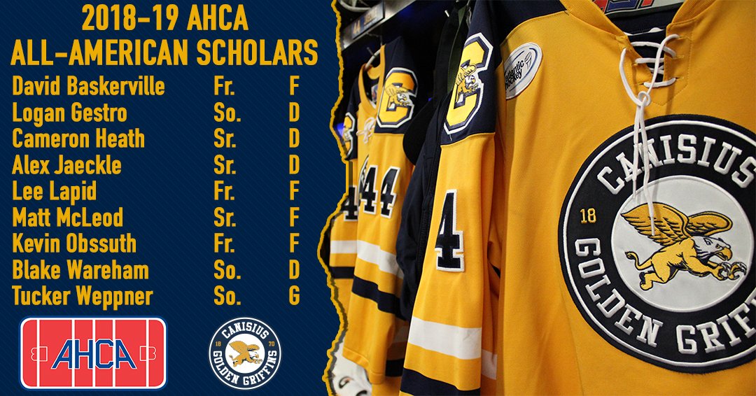 GriffsHockey's tweet photo. Congratulations to our 9️⃣ student-athletes 
who were named @AHCAHockey Scholar All-Americans for the 2018-19 season! 

RELEASE ⬇️
https://t.co/FrDpu6VpJv https://t.co/nU9Uv7kHH3