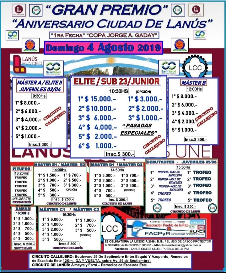 LanusCiclesClub's tweet photo. Lanús se viste de fiesta este fin de semana con doble actividad ciclista! 
Sábado en el Circuito y el Domingo con el GP Ciudad de Lanús  1era Fecha de la Copa Jorge A. Gaday! 
Tenemos 40 lugares de alojamiento gratuito!!! 
 Comunicarse por WhatsApp: Gabriel Richard 1140370503 https://t.co/9cwhtytrD0