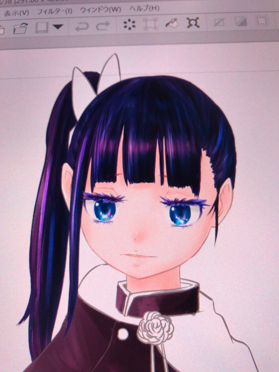 栗花落カナヲ 進まないネームを描きつつ カナヲさんに色つけてました バンビーズ 色々呟きます のイラスト