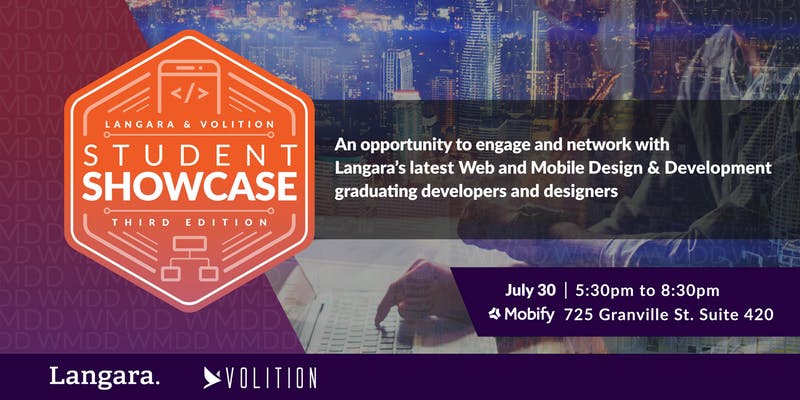 TONIGHT at 5:30PM be <a href="/langaracollege/">Langara College</a> &amp; Volition Student Showcase @mobify.  

All industry professionals and students are welcome to meet talented teams and individuals and vet their projects. 

Get your last minute tickets here => bit.ly/2SjkIvJ