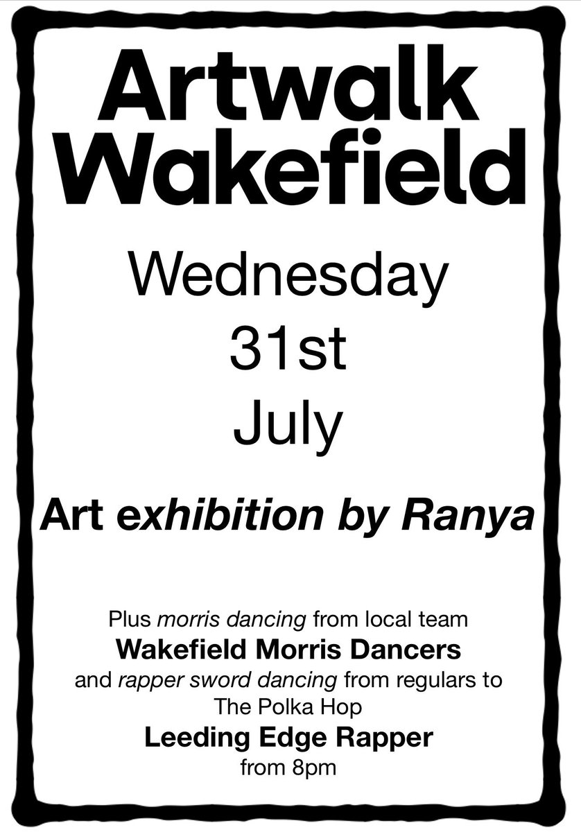 The Polka Hop (@thepolkahop) on Twitter photo Looking forward to Artwalk tomorrow! There’s dancing from 8 from <a href="/WakefieldMorris/">Wakefield Morris</a> & <a href="/LeedsRapper/">Leeding Edge Rapper</a> & art exhibition from Ranya that is here until the end of Sept <a href="/TheArtHouseUK/">thearthouseuk</a> <a href="/artwalkwake/">artwalkwake</a> <a href="/wkfdofficial/">Wakefield Official News</a> <a href="/WakefieldJelly/">Wakefield Jelly</a> <a href="/WakefieldBeer/">#WakefieldBeer</a> <a href="/MadeinWakefield/">Made in Wakefield</a> @ArtsWakefield <a href="/Expwakefield/">Experience Wakefield</a> Looking forward to Artwalk tomorrow! There’s dancing from 8 from <a href="/WakefieldMorris/">Wakefield Morris</a> & <a href="/LeedsRapper/">Leeding Edge Rapper</a> & art exhibition from Ranya that is here until the end of Sept <a href="/TheArtHouseUK/">thearthouseuk</a> <a href="/artwalkwake/">artwalkwake</a> <a href="/wkfdofficial/">Wakefield Official News</a> <a href="/WakefieldJelly/">Wakefield Jelly</a> <a href="/WakefieldBeer/">#WakefieldBeer</a> <a href="/MadeinWakefield/">Made in Wakefield</a> @ArtsWakefield <a href="/Expwakefield/">Experience Wakefield</a>