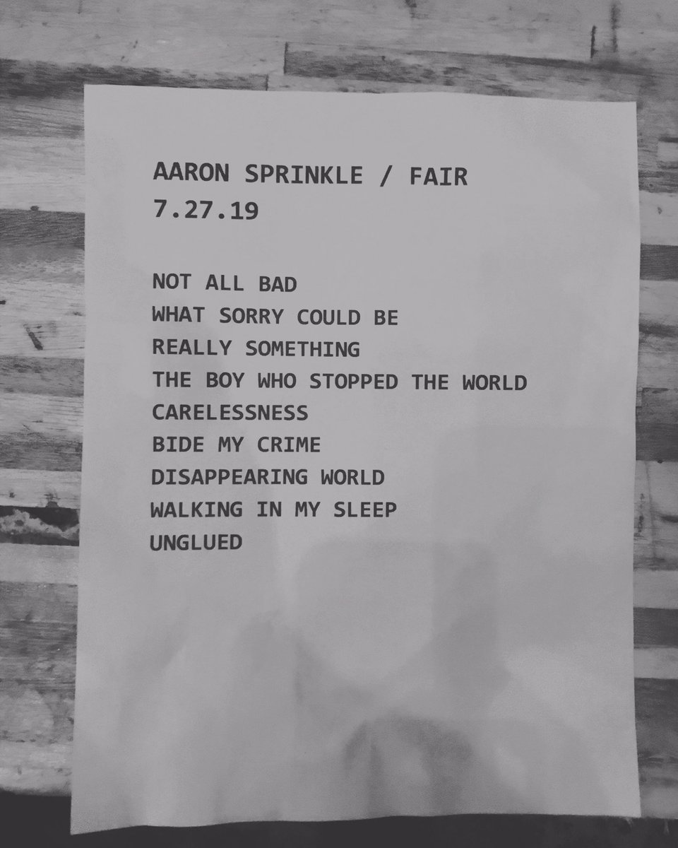 Here’s our combined @aaronsprinkle / @FairForever #setlist from Saturday’s show at @sunsetballard! What a fun night. Thanks to Pete & @Latent_Print for making it all possible!✌🏻🖤

#seattlemusic #moontraveler #bareface #thebestworstcasescenario #disappearingworld #soldoutshow