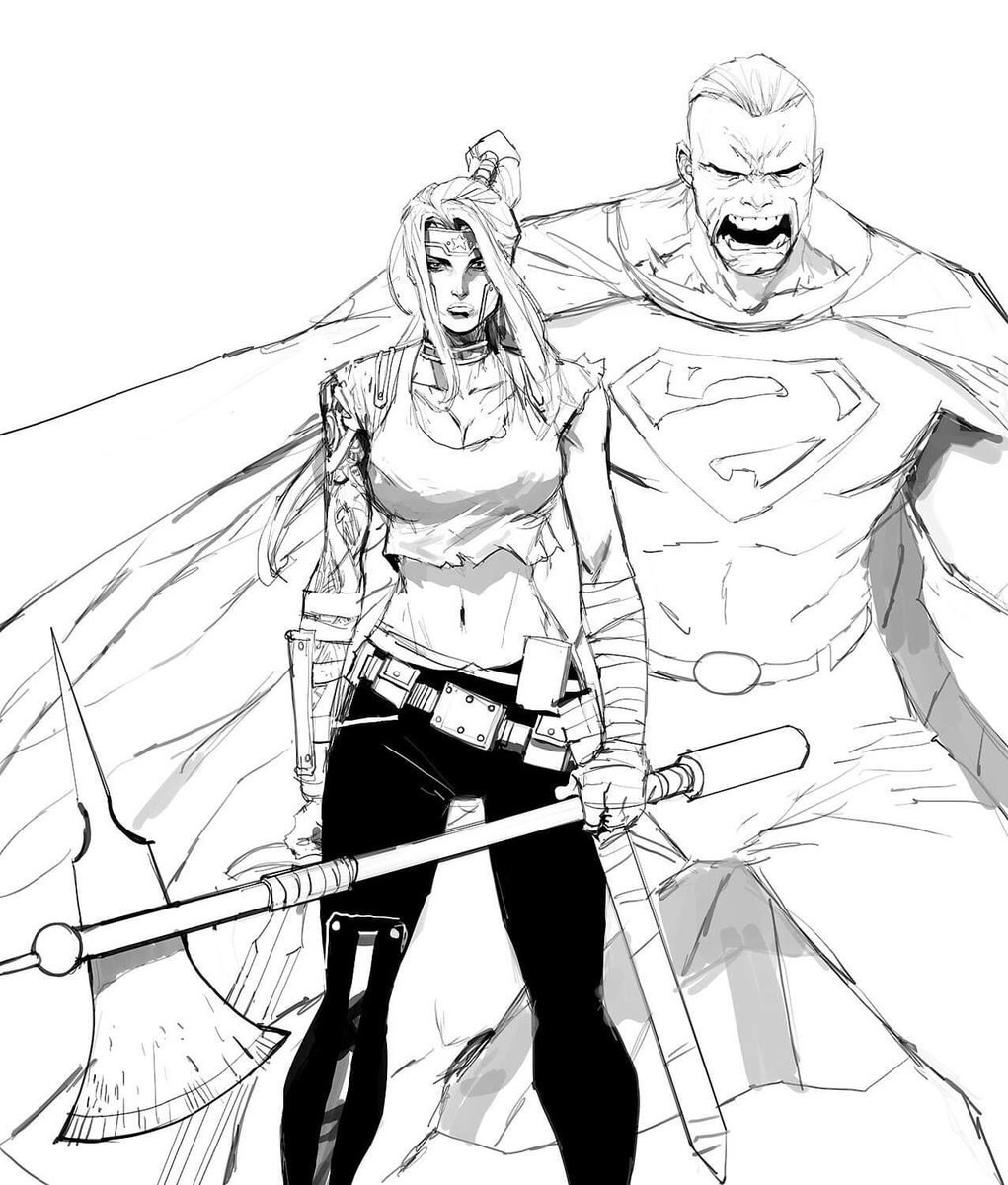 Early drawings/design of Artemis and Bizarro before we started RHatO rebirth
