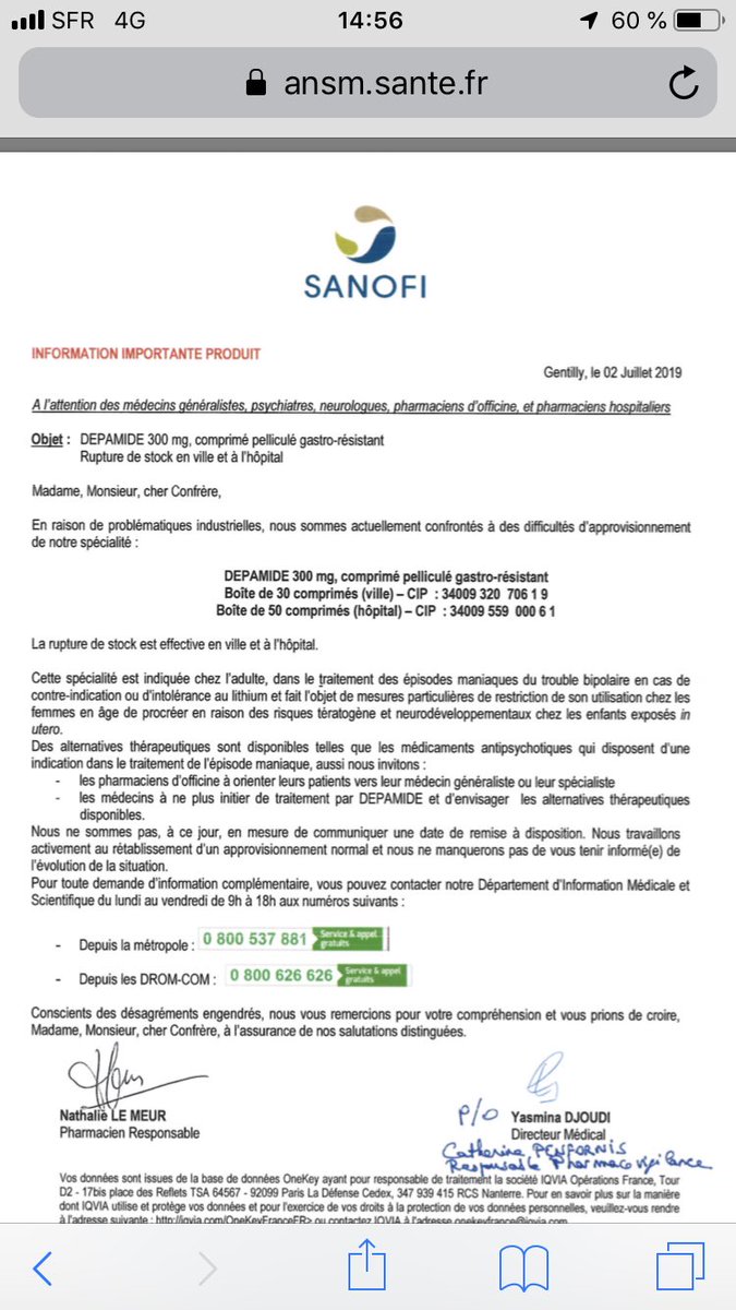 CaroleCoutelier's tweet photo. @sanofi, Comment expliquer que seule la France est concernée par la rupture de la #depamide?
Je viens de vérifier sur les sites
@sanofi Uk, De, It et Be et il n'y aucun avis de rupture.
Vous avez tiré à la courte paille et les patients français ont perdu?
#DelivrezLaDepamide. https://t.co/UgbLpBgwOE