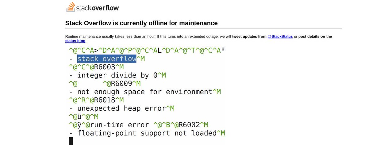 EstherBCN_'s tweet photo. StackOverflow is under maintenance... so what I am supposed to do? #cry #stackoverflow #stackoverflowisdown #googleisnotyourfriendanymore 
let's have a coffee... 🤣 https://t.co/dF4lDsMUGs