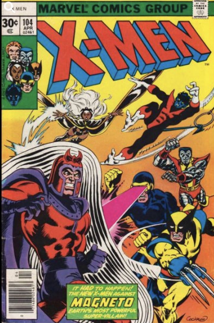 ValentinoVaughn's tweet photo. When I was born, the Uncanny X-Men was printed bi-monthly so March of that year was skipped. Since I am late March, I posted the April cover featuring the post Giant Size X-Men #1 team vs Magneto. Also showcases the talent of Dave Cockrum. #XMen #birthdayissue https://t.co/qH2FDMLOR3
