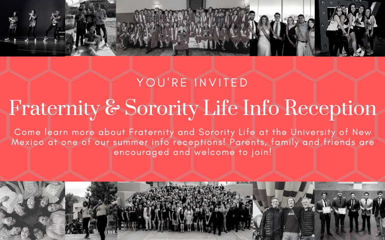 Interested in joining <a href="/UNMGreeks/">UNM Greeks</a>? Tomorrow at 6pm there will be an Info Reception on the third floor in the Student Union Building in Lobo A&amp;B. This is the perfect place to learn more about our greek communities and the recruitment process. Questions? Reach out to greeks@unm.edu