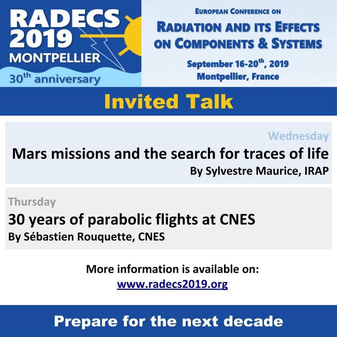radecs2022's tweet photo. There will be 2 interesting invited talks in #RADECS2019 !
If you haven’t registered to #RADECS yet, don’t lose this opportunity of listening to great scientists and engineers in the field.
More information on https://t.co/MbAMMismv5
#IEEE #CNES #IRAP #NASA #ESA https://t.co/HXhGO6Uayu