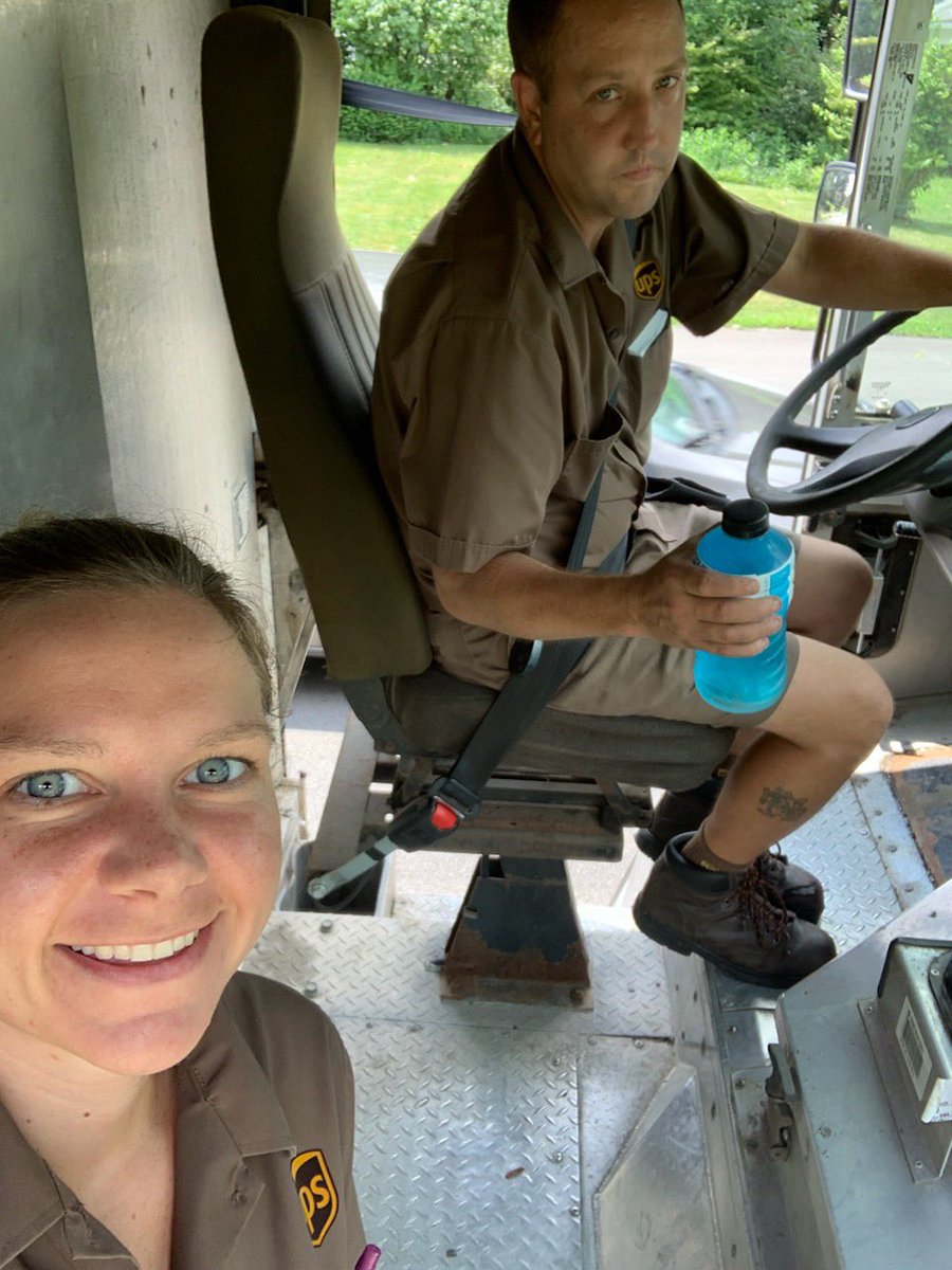 On car supervisor Mara Shanahan completes 1 on 1 safety review with new driver Adam Morello in Dunkirk  encouraging hydration