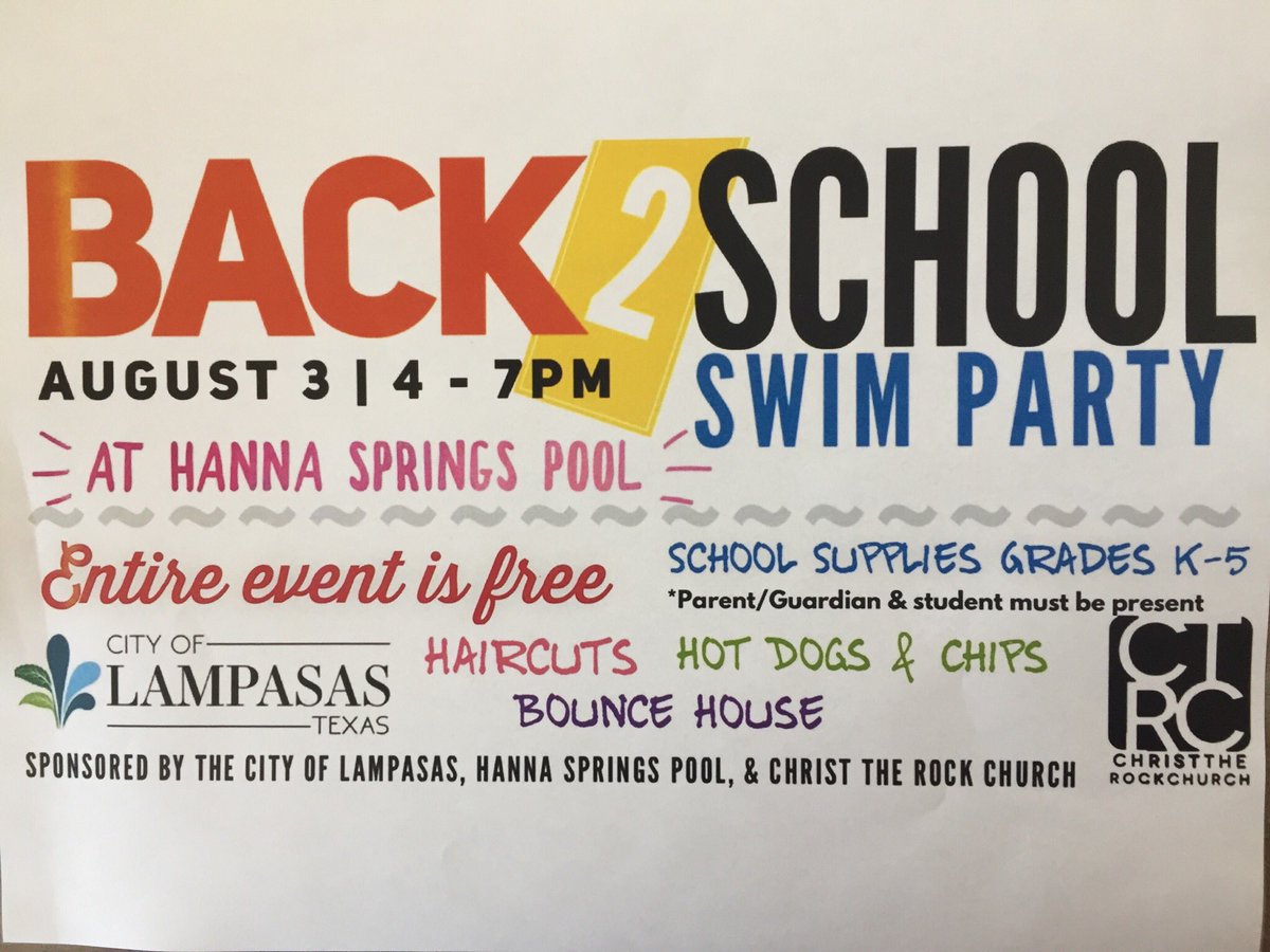 LampasasPools's tweet photo. Come join us this Saturday for an awesome back to school swim party !! https://t.co/DQxPpQBkfA