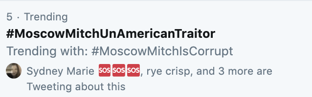 jpuopolo's tweet photo. @senatemajldr @AmyMcGrathKY @SenatorBurr @SenatorWarner @FoxNews Currently Trending #5 in America. 

#MoscowMitch 
#MoscowMitchMcConnell 
#MitchMustResign 
#DiscriminationIn5Words 
#DitchMitch2020 
#ISupportAmy 
#Kentucky 
#KentuckyKremlin https://t.co/ylGcXDIA9E