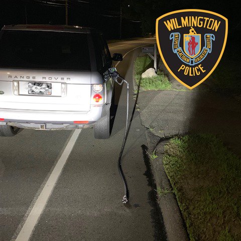 WilmingtonMAPD's tweet photo. A 24 year old Hudson, NH woman was arrested Friday night for operating under the influence after several motorists noted her inability to stay in her own traffic lane. There was something else about her vehicle caught other motorists attention... #WilmingtonMA #DontDrinkAndDrive https://t.co/Syn4sjBgwU