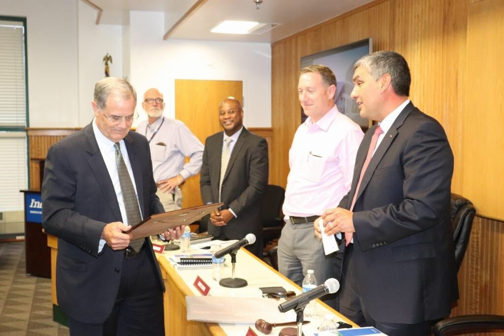 IndyGoBus's tweet image. Mike Terry gets honored for his years of leadership at his last board meeting as IndyGo's President &amp;amp; CEO. Thank you for everything Mike!