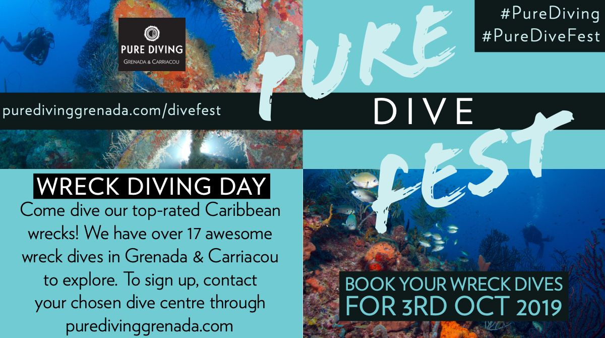 Join us for thrilling #WreckDiving Day at #PureDiveFest on Oct 4th. There are over 17 amazing wrecks to explore in #Grenada &amp; #Carriacou; don't miss our latest - the Anina &amp; Tyrell Bay! ⚓️ Visit puredivinggrenada.com/divefest to book your dives #PureDiving #PureGrenada #ScubaDiving