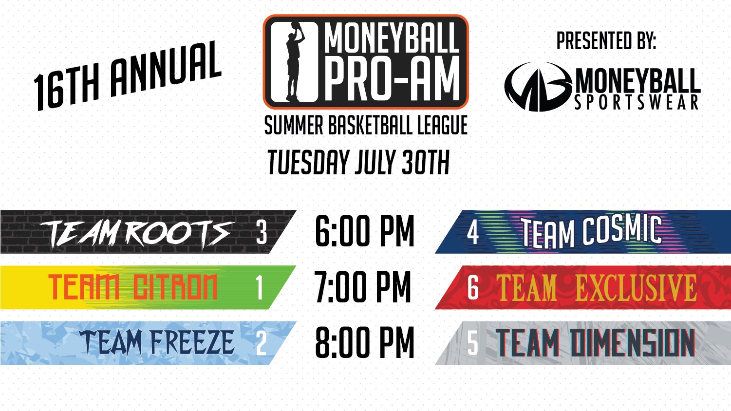 Moneyball Sportswear on Twitter "Schedule for today. MoneyballProAm